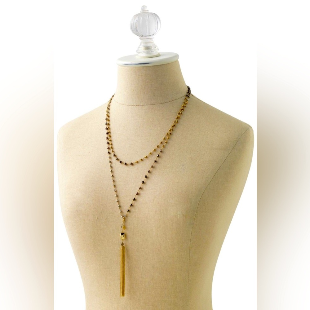 Stella & Dot Gitane Gold-Toned Tassel Necklace w/ multicolored beads